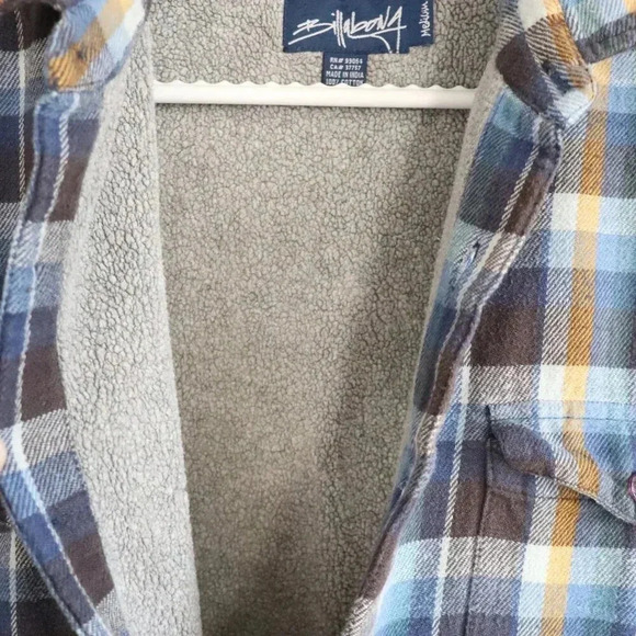 Billabong Plaid Men's Medium Blue Fleece Long Sleeve Button Down Collared Jacket - Picture 6 of 14